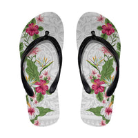 Hawaii Tropical Flowers Flip Flops Polynesian Tattoo White