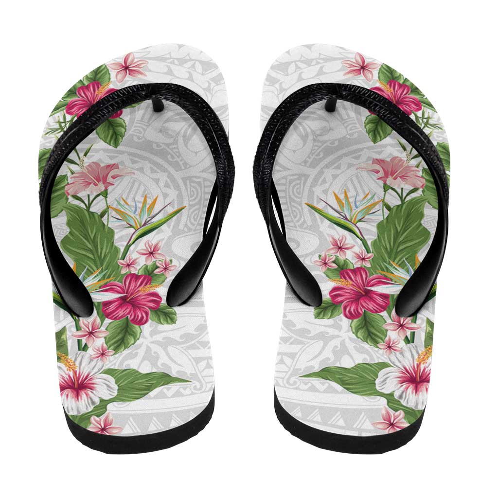 Hawaii Tropical Flowers Flip Flops Polynesian Tattoo White