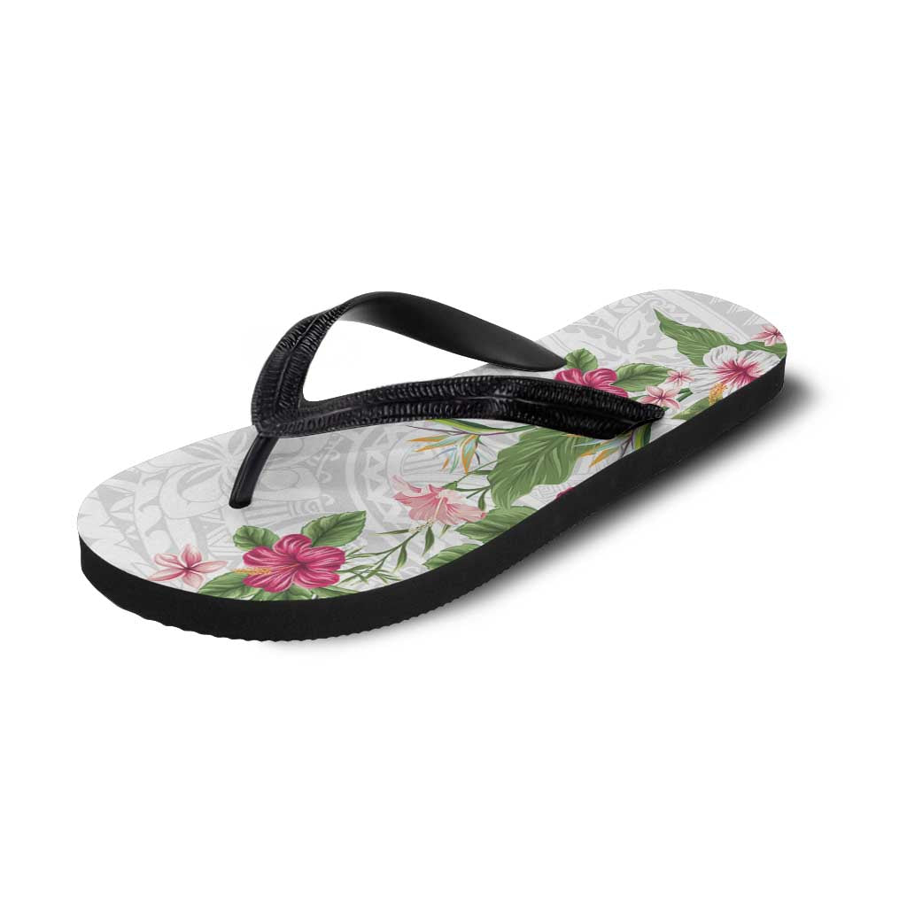 Hawaii Tropical Flowers Flip Flops Polynesian Tattoo White
