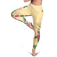 Hawaii Tropical Flowers Leggings Polynesian Tattoo Buttermilk