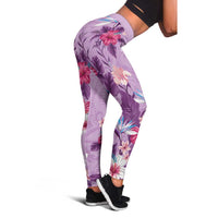 Hawaii Tropical Flowers Leggings Polynesian Tattoo Lavender