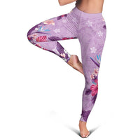 Hawaii Tropical Flowers Leggings Polynesian Tattoo Lavender