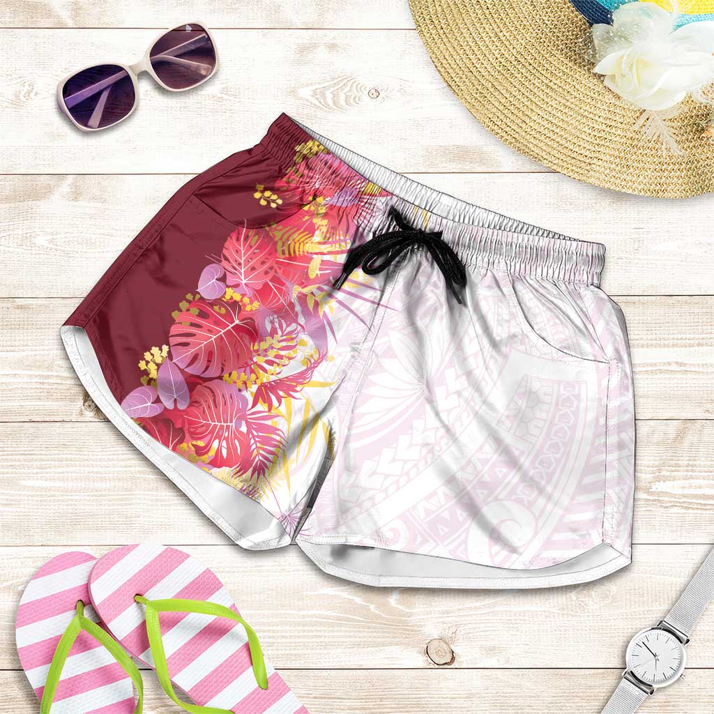 Hawaii Tropical Plant Akala Shorts for Women Vibrant Polynesian Pattern