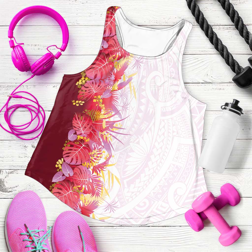 Hawaii Tropical Plant Akala Women Racerback Tank Vibrant Polynesian Pattern