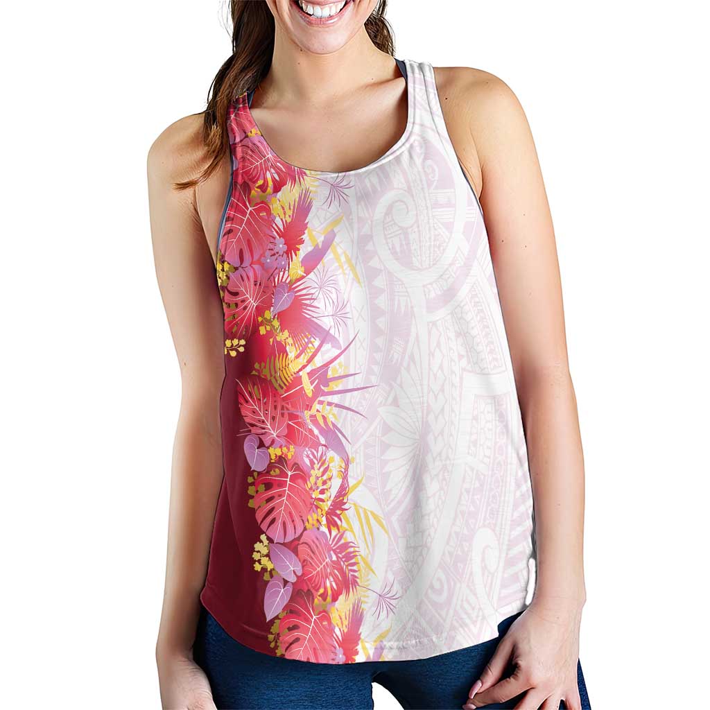 Hawaii Tropical Plant Akala Women Racerback Tank Vibrant Polynesian Pattern
