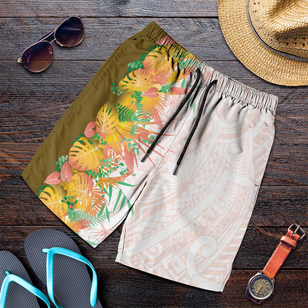Hawaii Tropical Plant Lenalena Shorts for Men Vibrant Polynesian Pattern