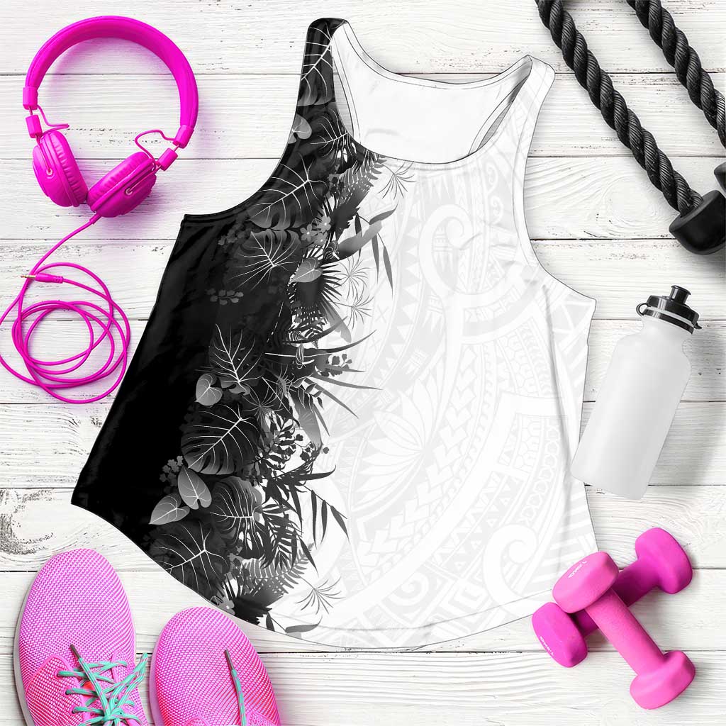 Hawaii Tropical Plant Monochrome Women Racerback Tank Vibrant Polynesian Pattern