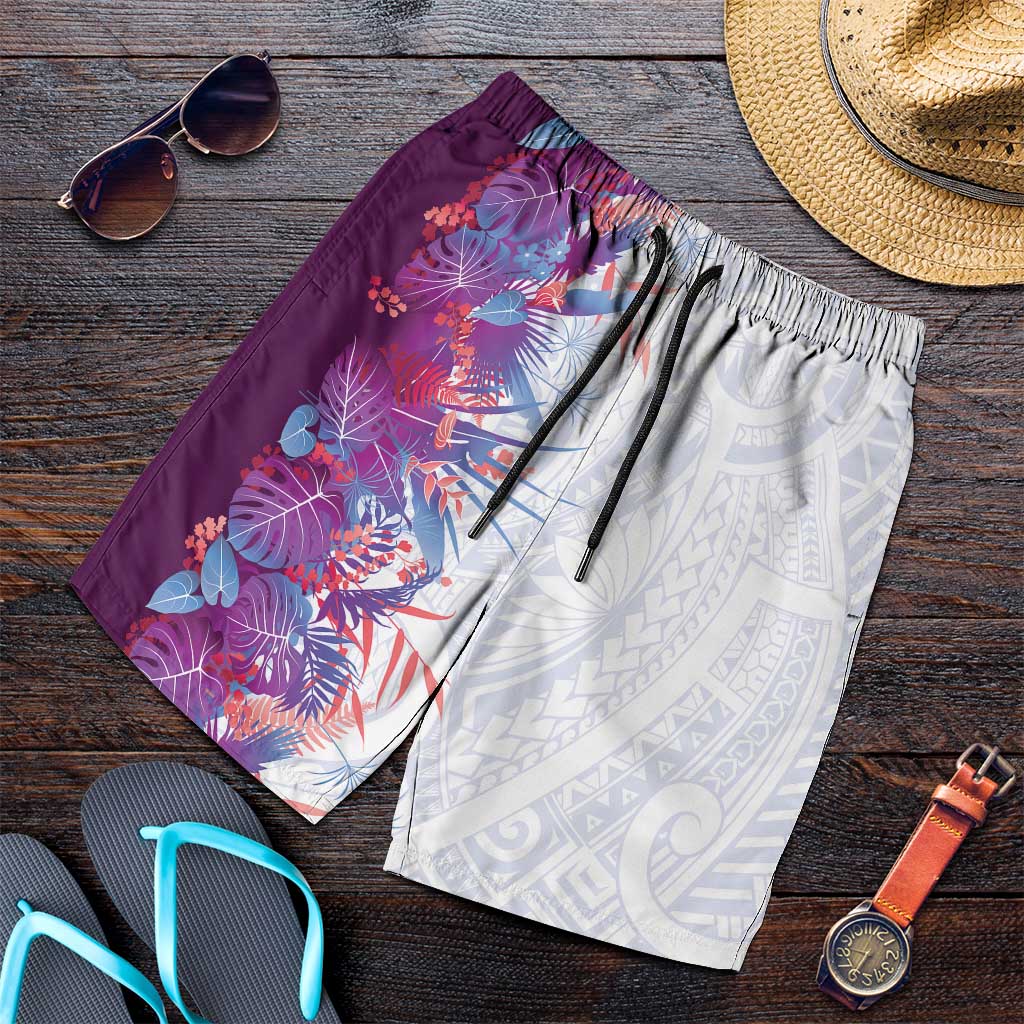 Hawaii Tropical Plant Poni Shorts for Men Vibrant Polynesian Pattern