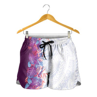 Hawaii Tropical Plant Poni Shorts for Women Vibrant Polynesian Pattern