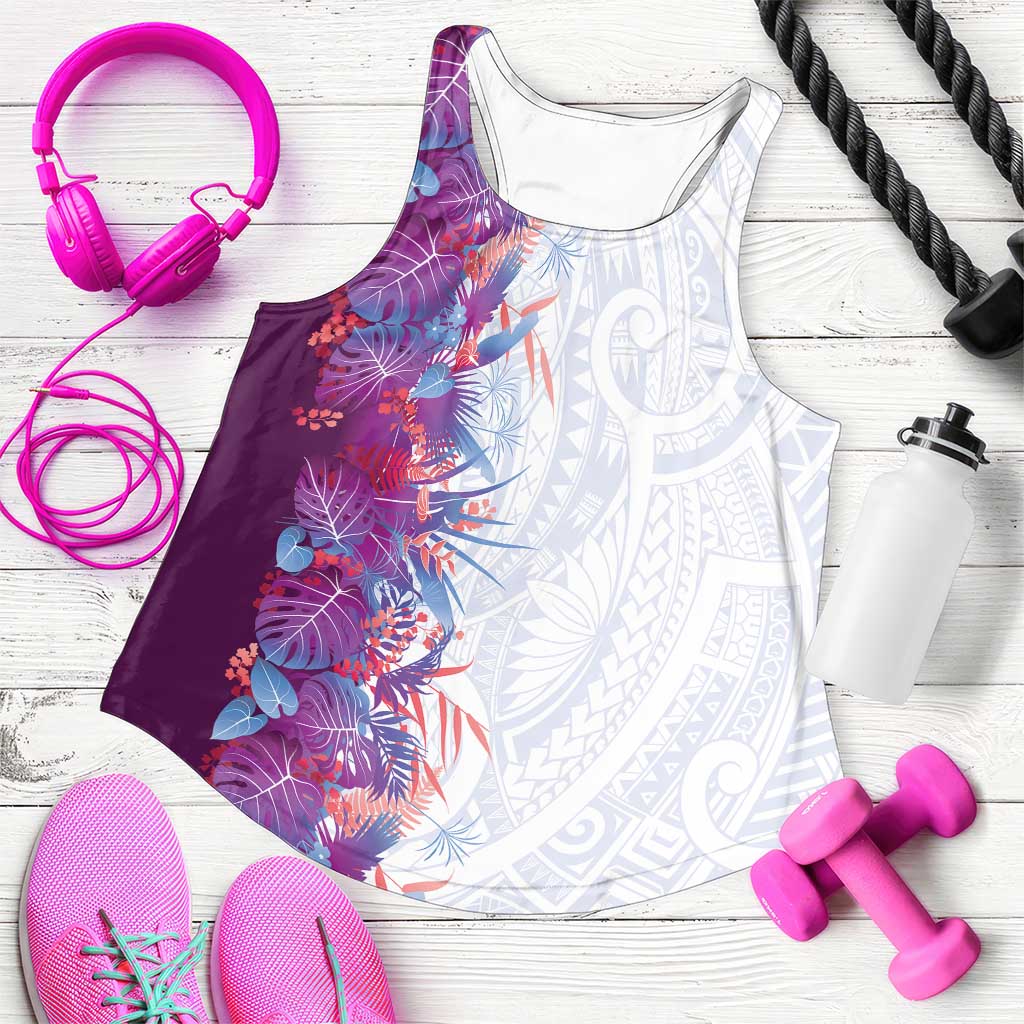 Hawaii Tropical Plant Poni Women Racerback Tank Vibrant Polynesian Pattern