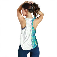 Hawaii Tropical Plant Teal Women Racerback Tank Vibrant Polynesian Pattern