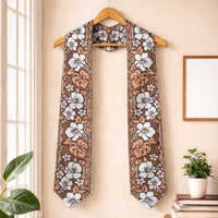 Hawaii Vintage Brown Hibiscus Tapa Pattern Graduation Stole