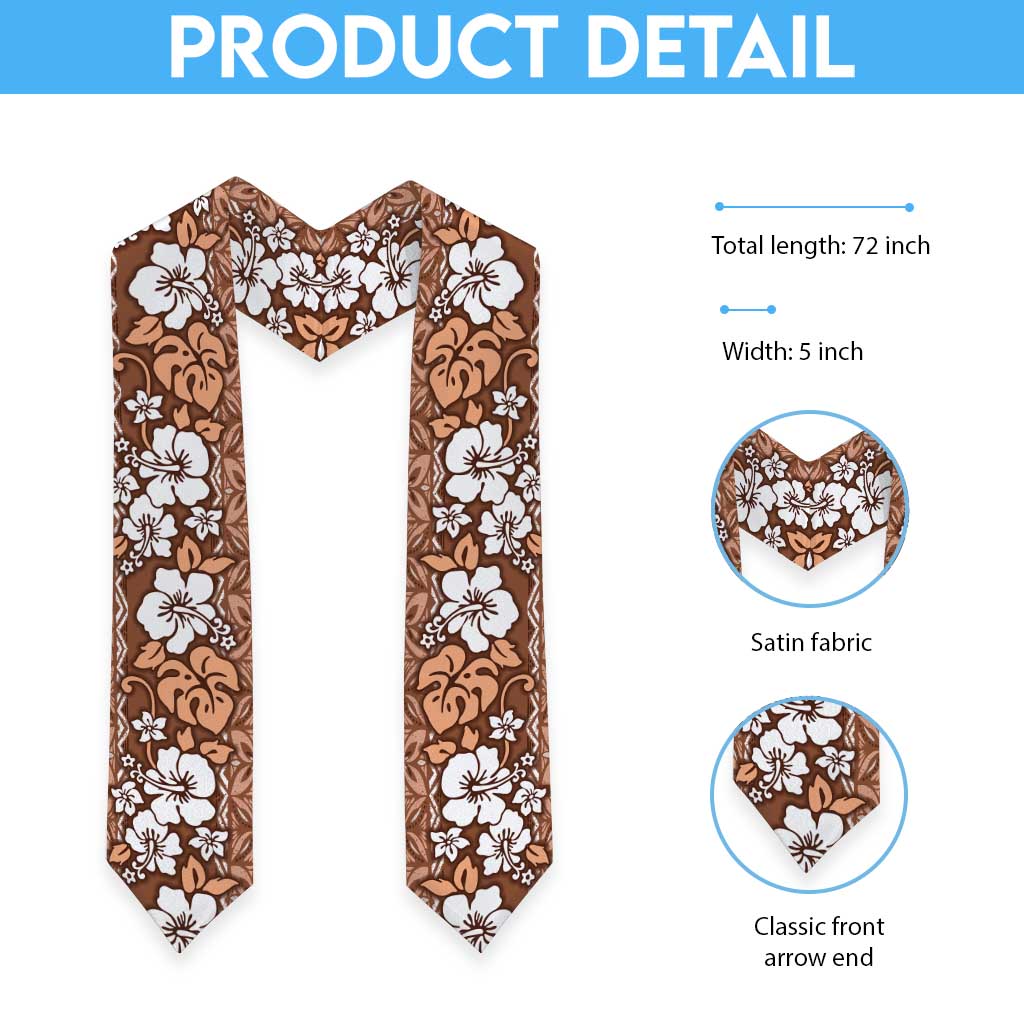 Hawaii Vintage Brown Hibiscus Tapa Pattern Graduation Stole