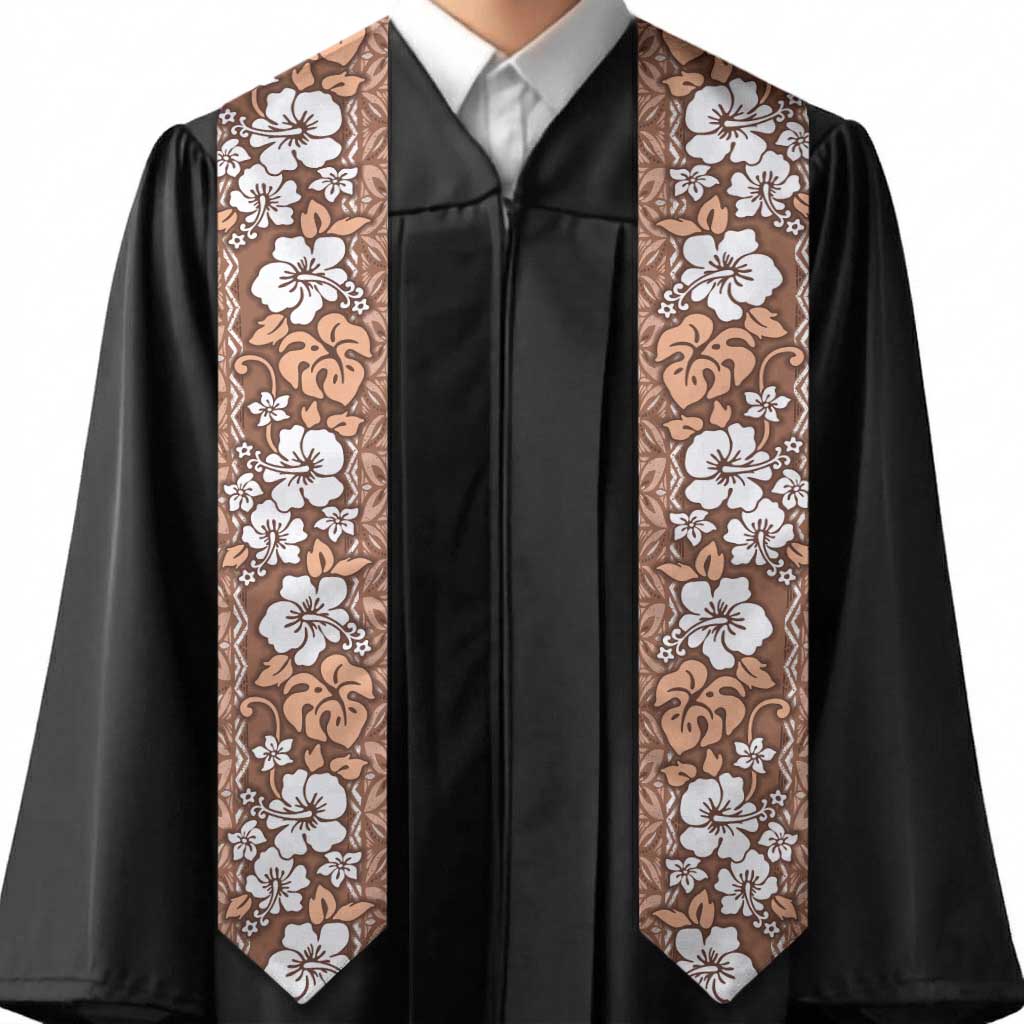 Hawaii Vintage Brown Hibiscus Tapa Pattern Graduation Stole