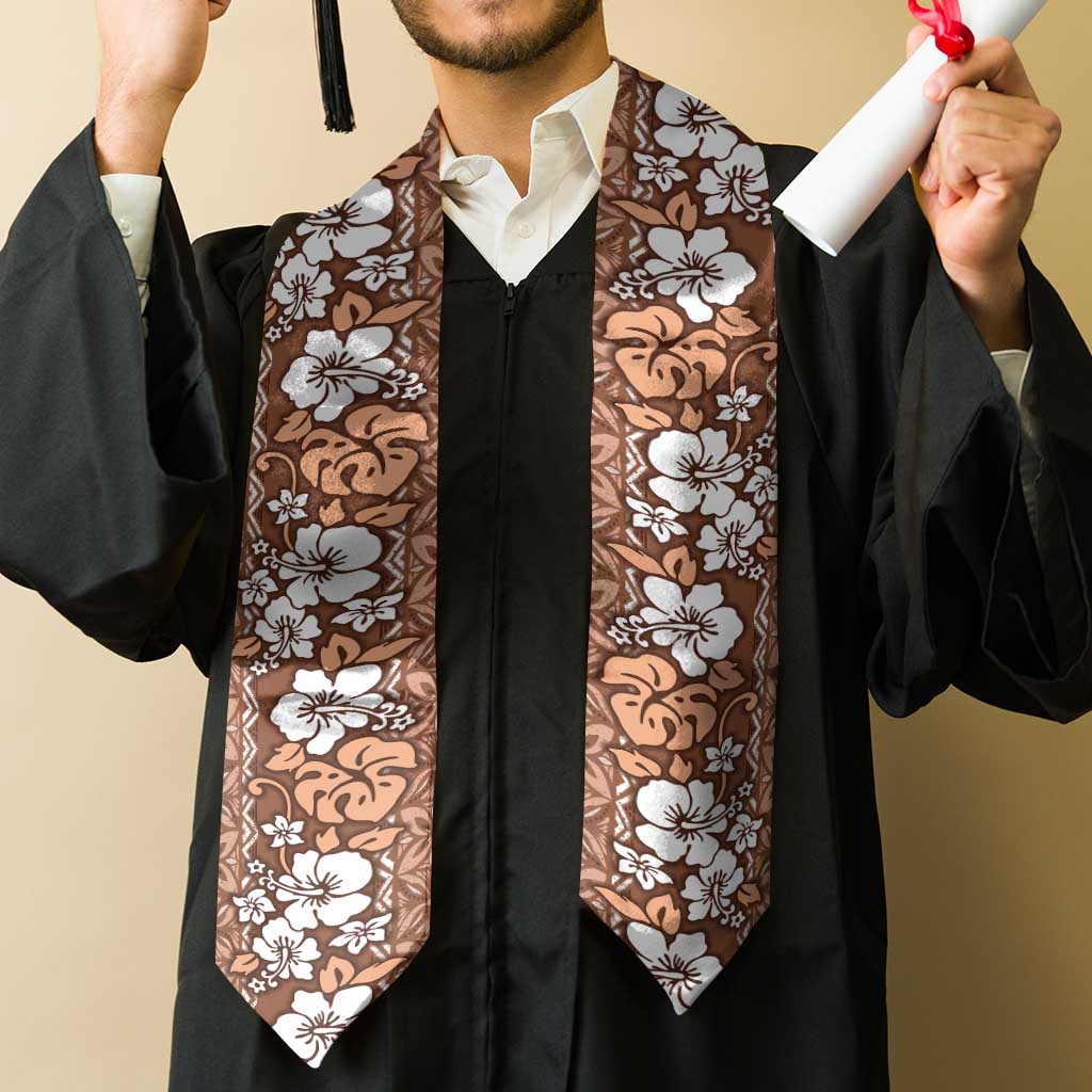 Hawaii Vintage Brown Hibiscus Tapa Pattern Graduation Stole