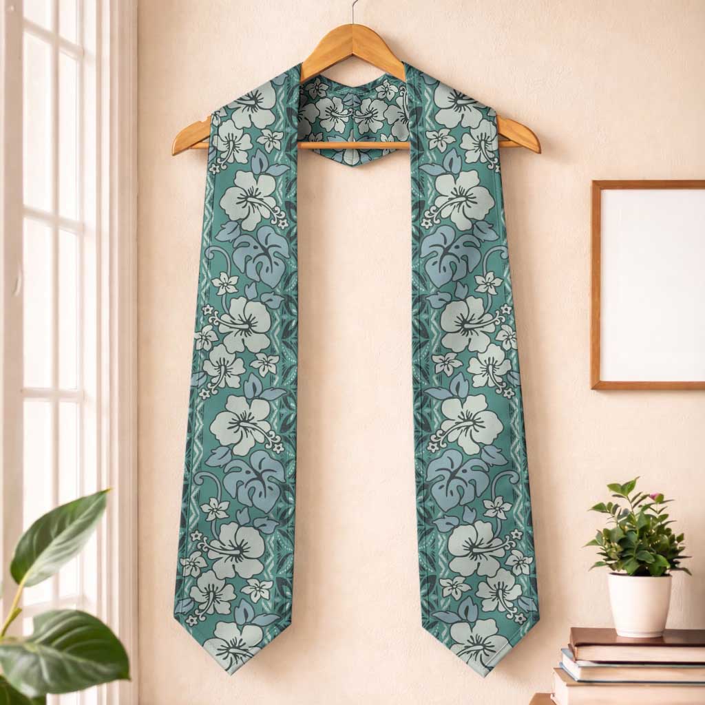 Hawaii Vintage Green Hibiscus Tapa Pattern Graduation Stole LT05 One Size Green - Polynesian Pride