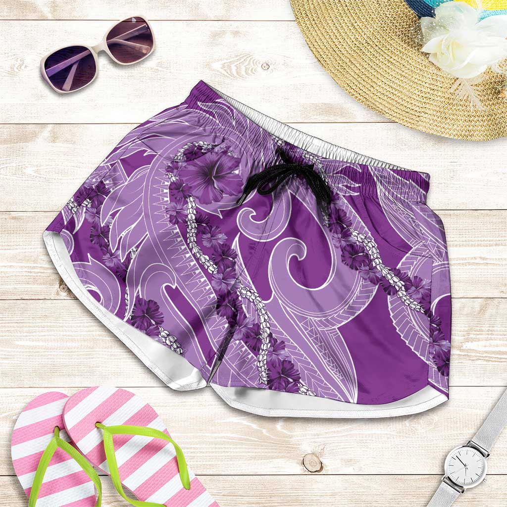 Hawaii Violet Hibiscus Pikake Lei Shorts for Women - Polynesian Pride