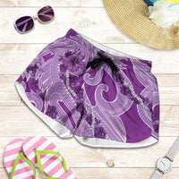 Hawaii Violet Hibiscus Pikake Lei Shorts for Women - Polynesian Pride