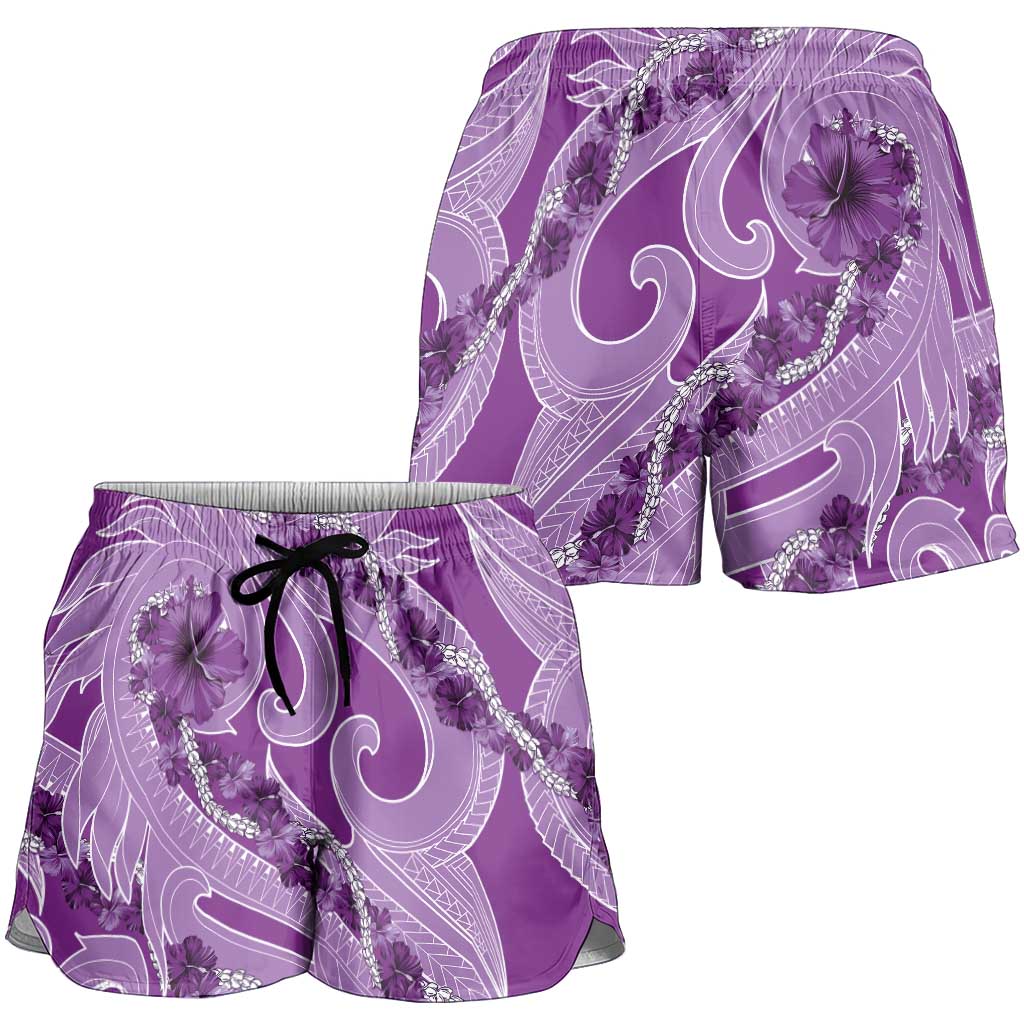 Hawaii Violet Hibiscus Pikake Lei Shorts for Women - Polynesian Pride