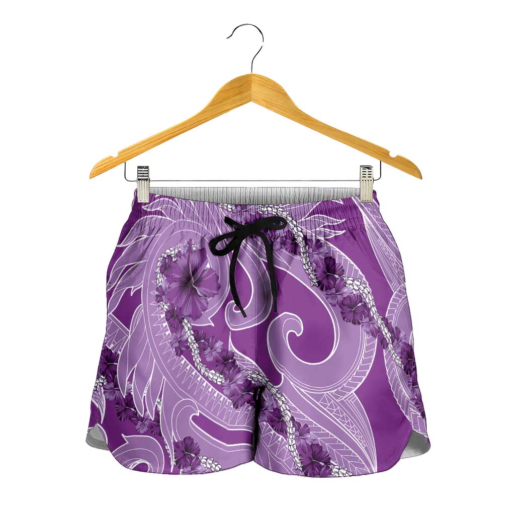 Hawaii Violet Hibiscus Pikake Lei Shorts for Women - Polynesian Pride