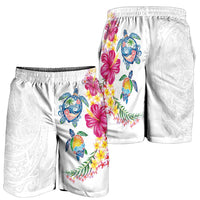Hawaiian Abstract Art Turtles Shorts for Men with Plumeria and Hibiscus - Polynesian Pride