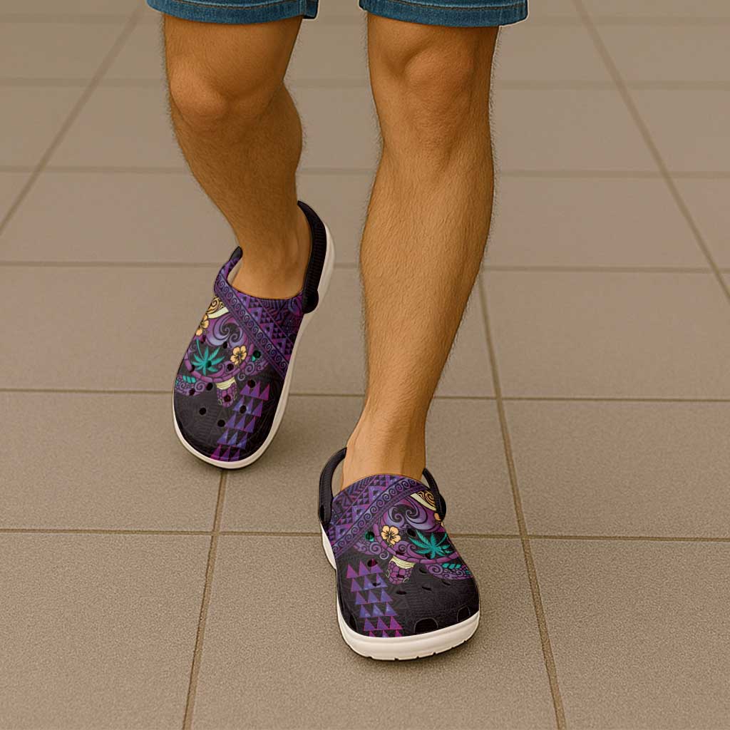 Hawaiian Abstract Sea Turtle Clogs Shoes Polynesian Tapa Art and Kakau Tattoo Purple WaterColor - Polynesian Pride