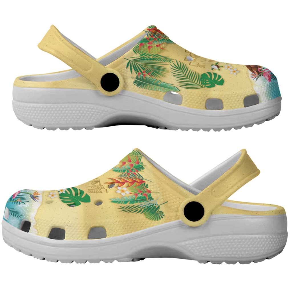 Hawaiian Alohawaii Clogs Shoes Tropical Plants and Animals on The Beach LT03