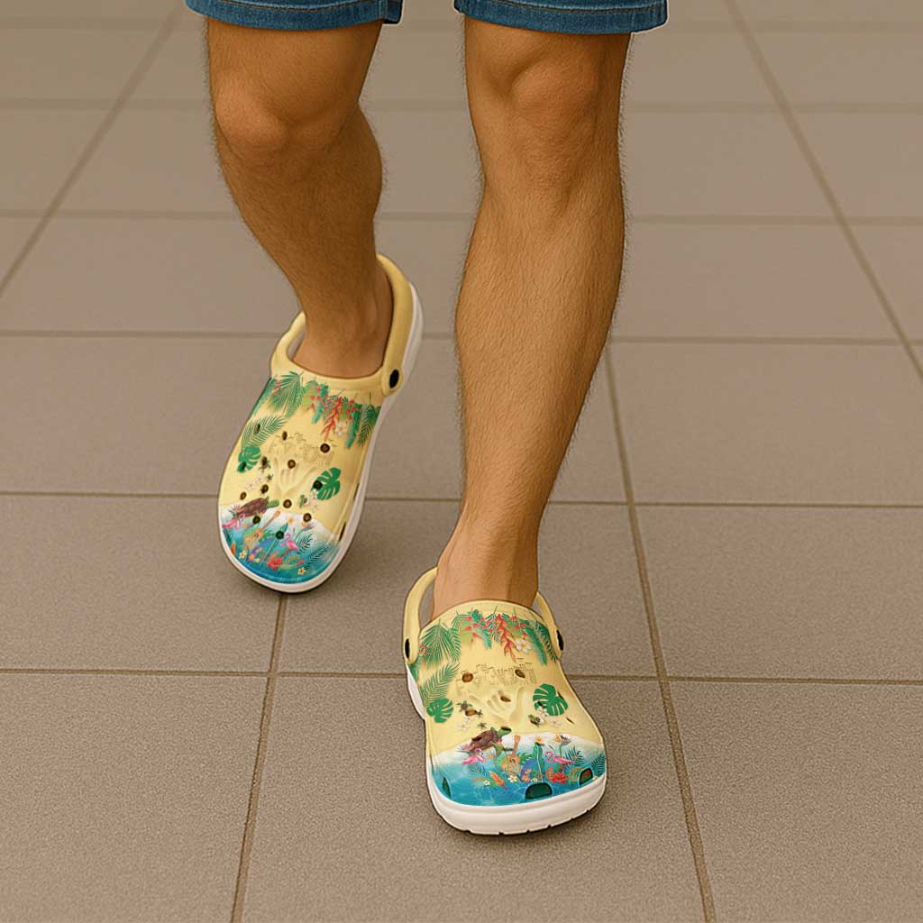 Hawaiian Alohawaii Clogs Shoes Tropical Plants and Animals on The Beach LT03