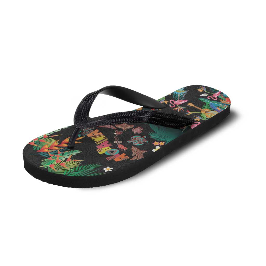Hawaiian Alohawaii Flip Flops Tribal Sea Animals Tattoo and Tropical Plants - Polynesian Pride