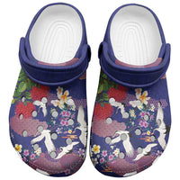 Hawaiian and Japanese Culture Together Clogs Shoes Blue Ohia Lehua Plumeria and Sakura Blooming - Polynesian Pride