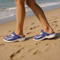 Hawaiian and Japanese Culture Together Clogs Shoes Blue Ohia Lehua Plumeria and Sakura Blooming - Polynesian Pride