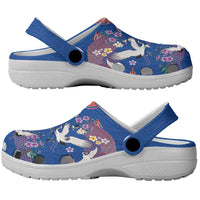 Hawaiian and Japanese Culture Together Clogs Shoes Kakau Tribal Pattern and Irezumi Art Blue Color