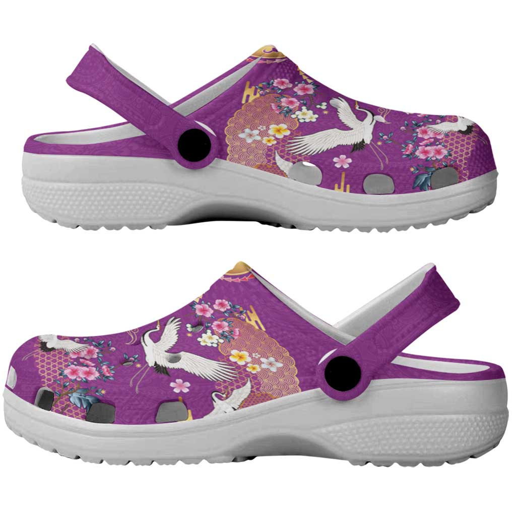 Hawaiian and Japanese Culture Together Clogs Shoes Kakau Tribal Pattern and Irezumi Art Purple Color