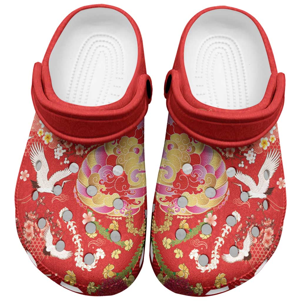 Hawaiian and Japanese Culture Together Clogs Shoes Kakau Tribal Pattern and Irezumi Art Red Color LT03 Red - Polynesian Pride
