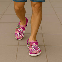 Hawaiian and Japanese Culture Together Clogs Shoes Pink Ohia Lehua Plumeria and Sakura Blooming - Polynesian Pride