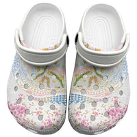 Hawaiian and Japanese Culture Together Clogs Shoes Tribal Motifs with Lei and Japanese Sakura Pattern
