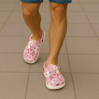 Hawaiian and Japanese Culture Together Clogs Shoes Tropical Honu with Japanese Elements Pink Color LT03