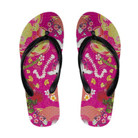 Hawaiian and Japanese Culture Together Flip Flops Kakau Tribal Pattern and Irezumi Art Pink Color