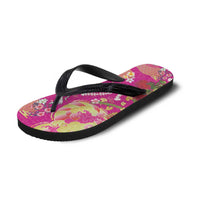 Hawaiian and Japanese Culture Together Flip Flops Kakau Tribal Pattern and Irezumi Art Pink Color