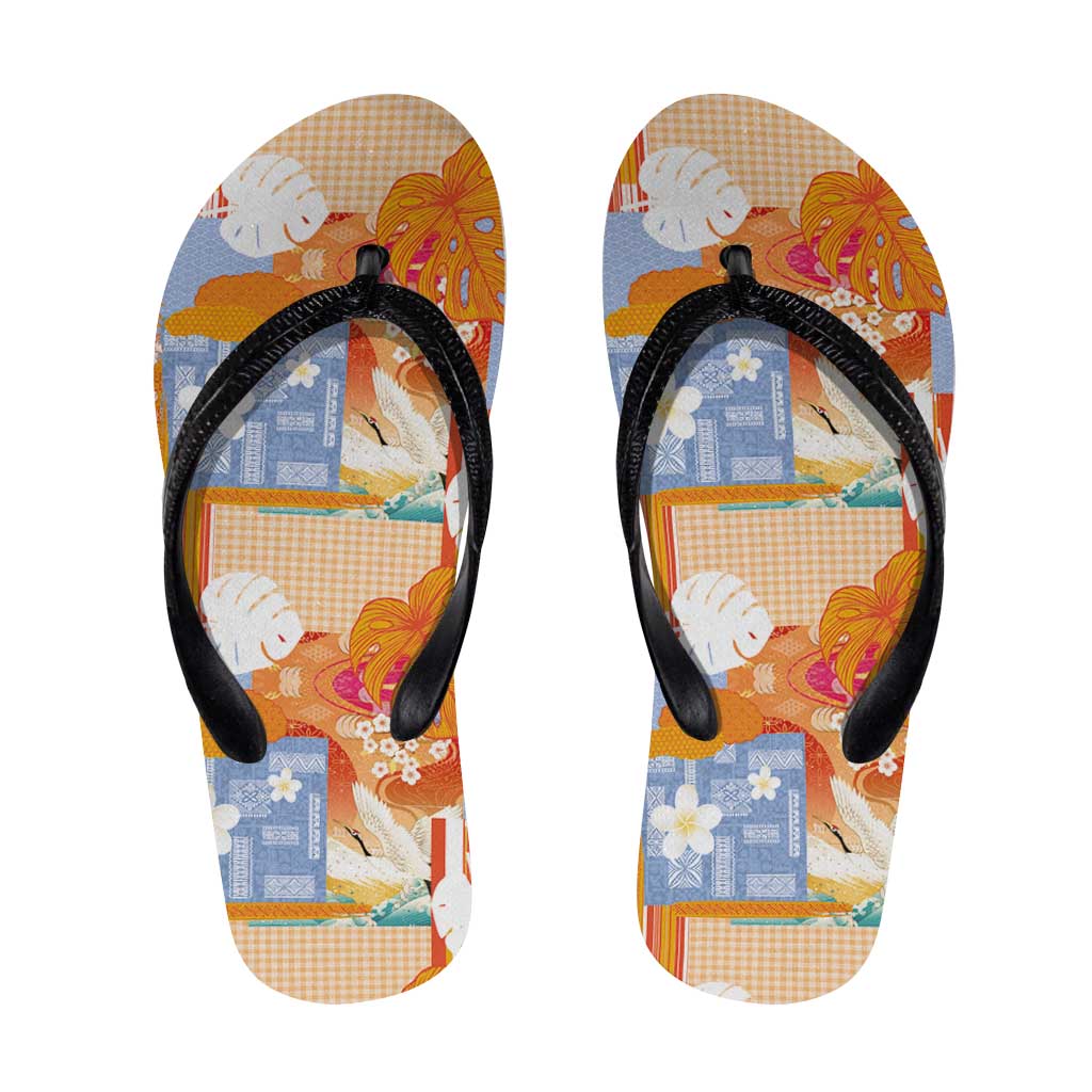 Hawaiian and Japanese Culture Together Flip Flops Palaka Japanese Art and Tropical Motif Tribal Patchwork