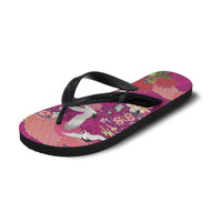Hawaiian and Japanese Culture Together Flip Flops Pink Ohia Lehua Plumeria and Sakura Blooming - Polynesian Pride