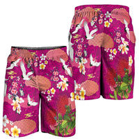 Hawaiian and Japanese Culture Together Shorts for Men Pink Ohia Lehua Plumeria and Sakura Blooming - Polynesian Pride