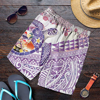 Hawaiian and Japanese Culture Together Shorts for Men Tropical Honu with Japanese Elements Purple Color