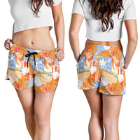 Hawaiian and Japanese Culture Together Shorts for Women Palaka Japanese Art and Tropical Motif Tribal Patchwork