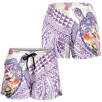 Hawaiian and Japanese Culture Together Shorts for Women Tropical Honu with Japanese Elements Purple Color
