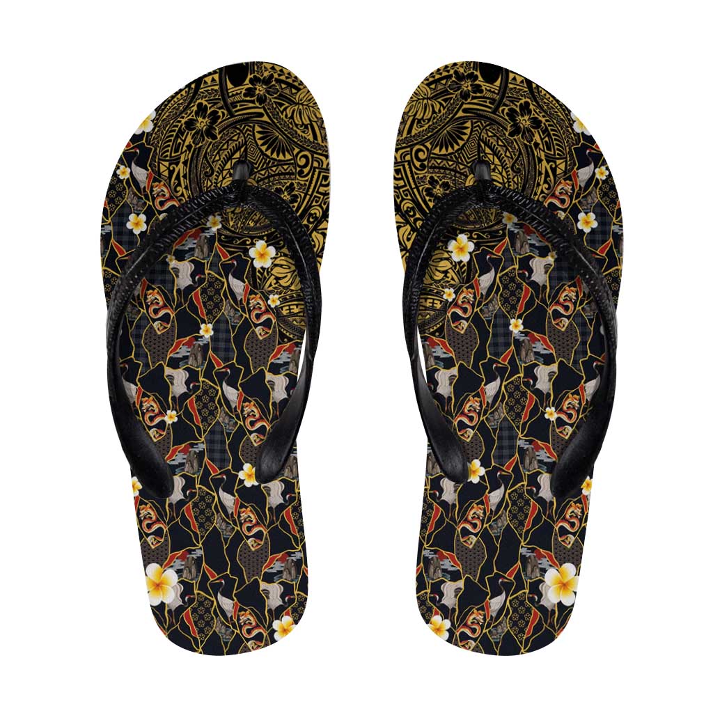 Hawaiian and Japanese Flip Flops Polynesian Tattoo with Japanese Culture Kintsugi Style