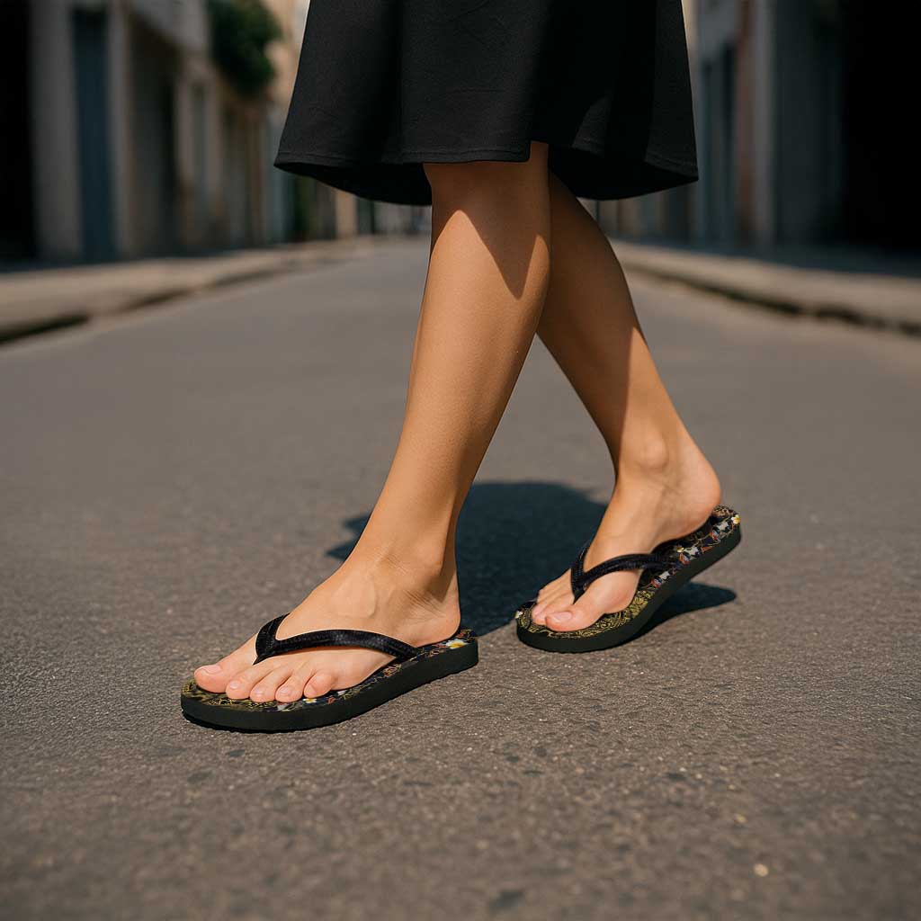 Hawaiian and Japanese Flip Flops Polynesian Tattoo with Japanese Culture Kintsugi Style