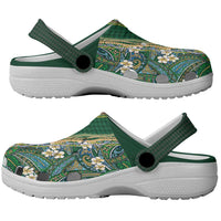 Hawaiian Art Flower Tribal with Lei Clogs Shoes Palaka Pattern Green Color - Polynesian Pride