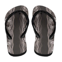 Hawaiian Art Flower Tribal with Lei Flip Flops Palaka Pattern Grayscale - Polynesian Pride