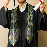 Hawaiian Art Flower Tribal with Lei Graduation Stole Palaka Pattern Black Color